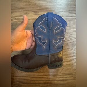 Roper Kids Lightning light-up western boots in blue and brown.